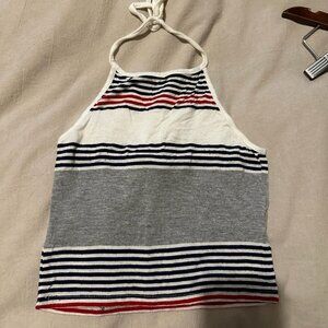 Brandy Melville Striped Grey White with Red and Blue Knit Halter Crop Top Tank